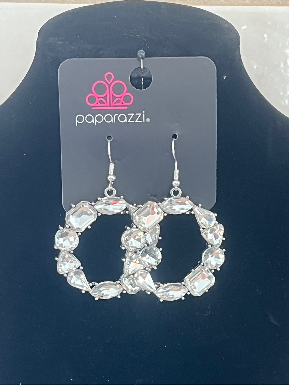 Paparazzi Silver-Tone Clear Crystal Circle Drop Earrings